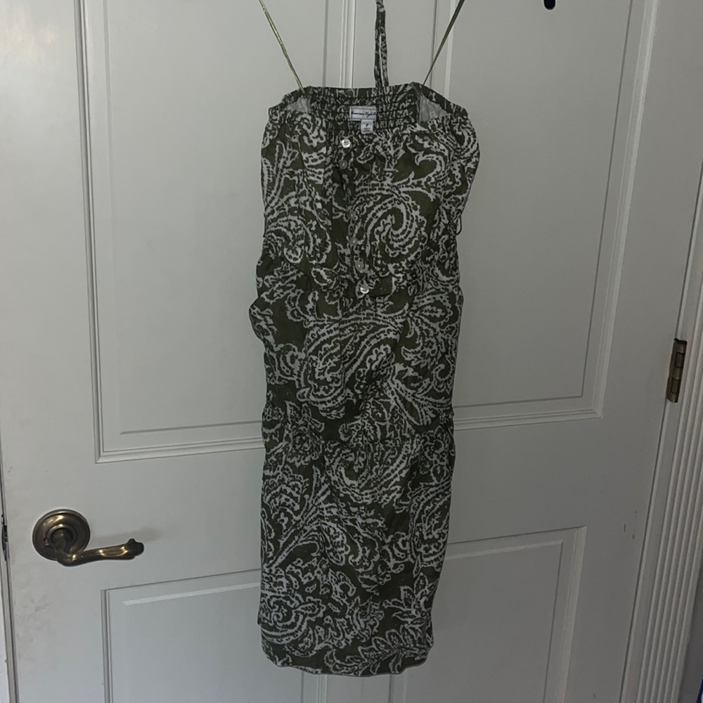 American Eagle green pattern strapless dress
